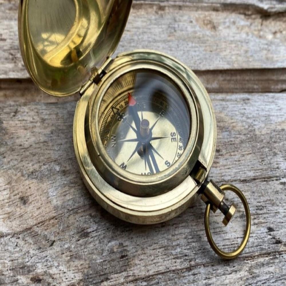 Vintage Handgjord Mässing Fickkompass – 5 cm Diameter, Steampunk-stil, Reseessentiell