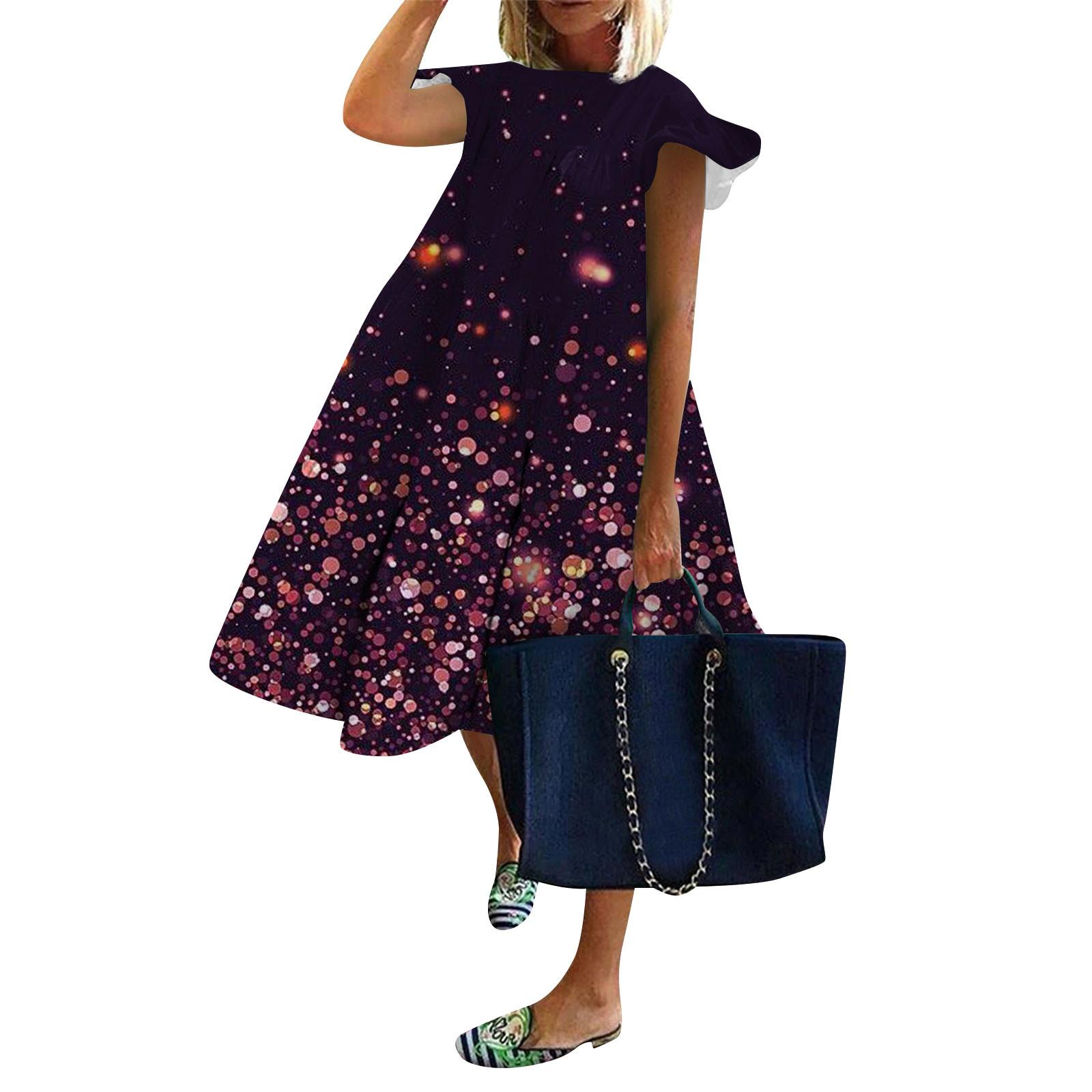 

Женское модное платье с рукавами-крылышками и принтом, повседневное свободное платье с круглым вырезом XL