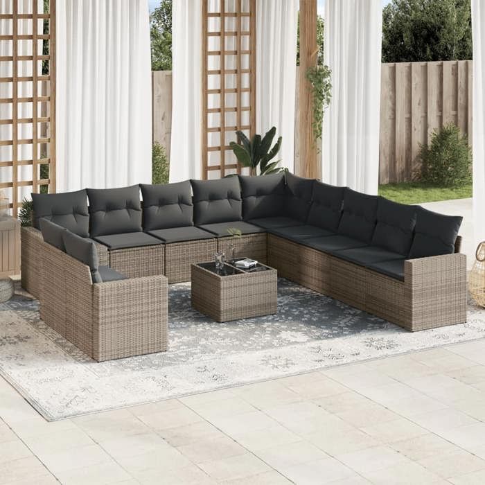 VidaXL Salon de jardin avec coussins 12 pcs gris résine tressée 3219190