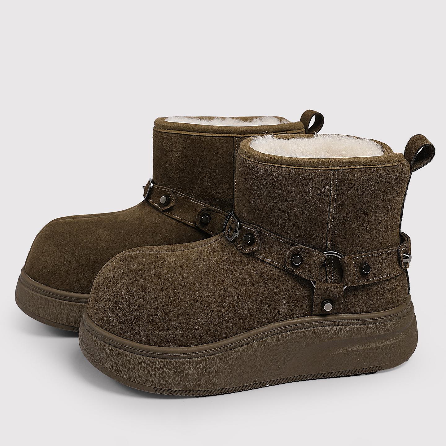 

Leather heightened platform snow boots women s 2025 winter new velvet thickened non-slip warm short cotton shoes 40