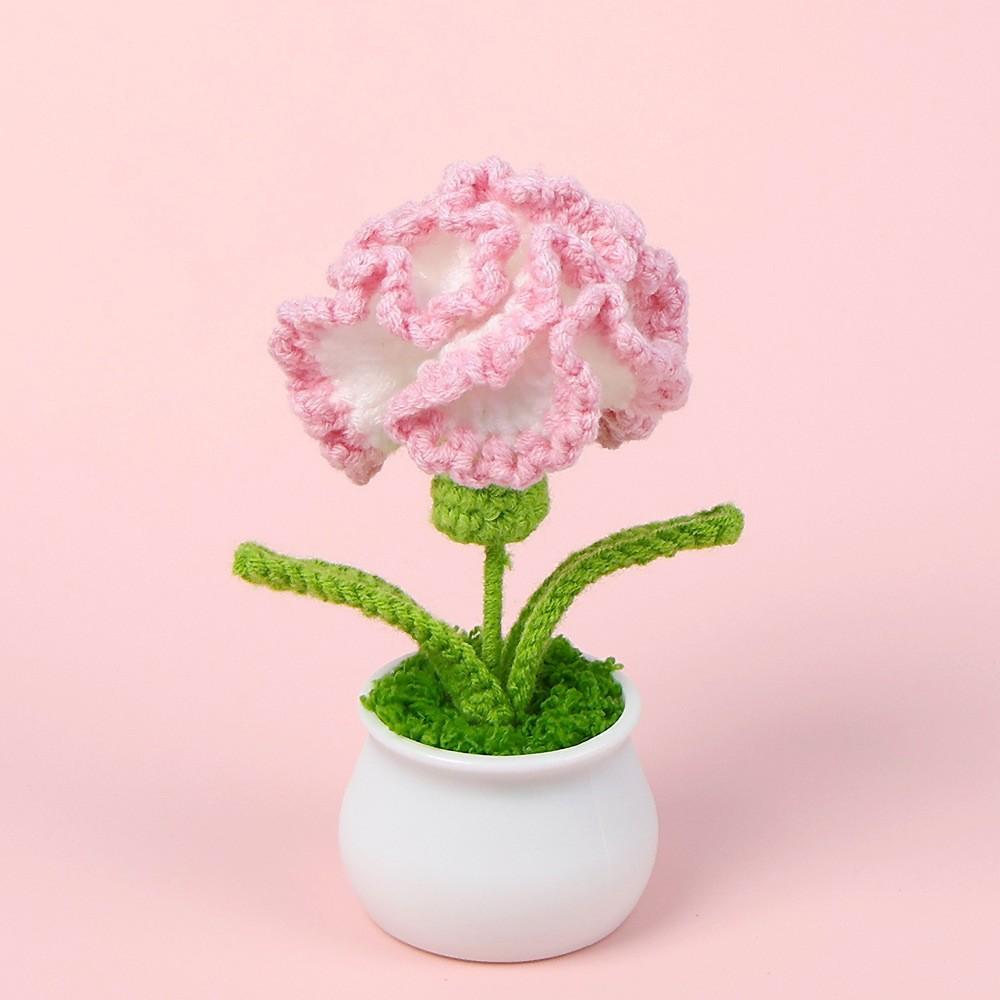 Hand-Knitted Wool Fake Flowers Set: Sunflower, Carnation, Tulip - Desktop Decor, Teacher/Student Gift, Everlasting Bouquet