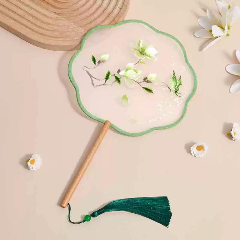 Double-Sided Embroidered Ancient-Style Semi-Transparent Fan for Women, Hanfu, Qipao, Traditional Court Lady, Children's Summer Dance Fan