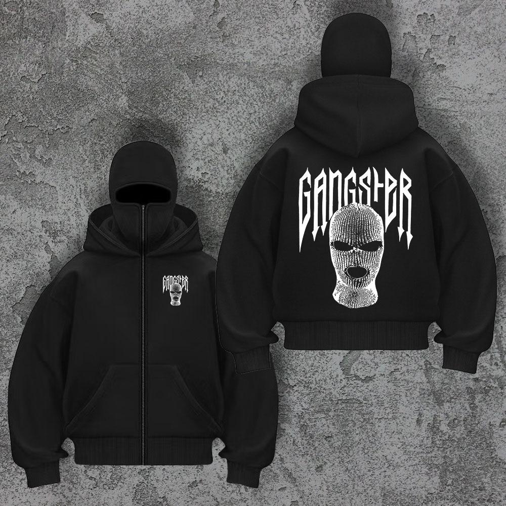 

Вуличне худі Осінь/Зима Чорний Ніндзя Унісекс Подвійний Капюшон Маска Блискавка Толстовка Куртка XXL