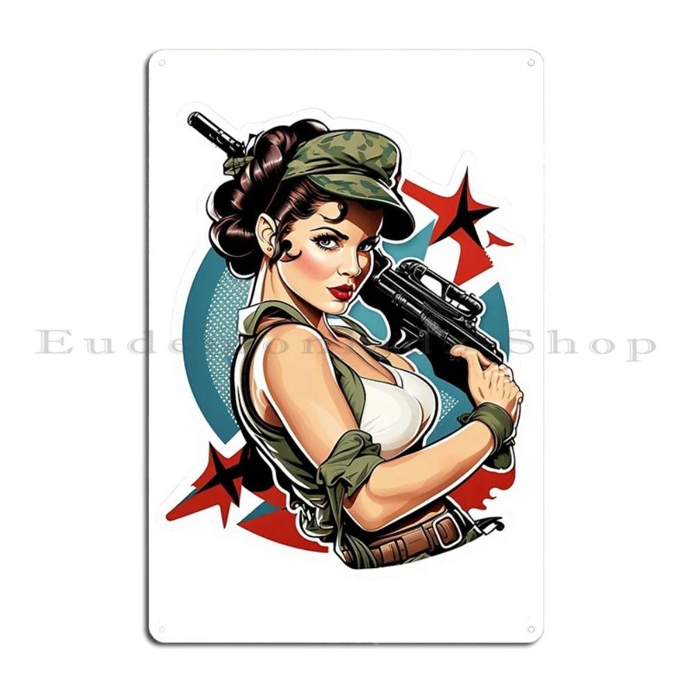 Vintage Military Pinup Girl Metal Tin Sign Wall Decor 20x30cm