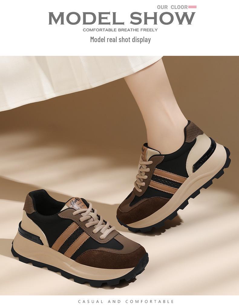 Golden Rabbit Women's Genuine Leather Height-Boosting Casual Sneakers 2024 - Breathable, Versatile Soft Sole Sports Shoes.