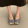 Flat Heel Toe Mary Jane Sandals Women's New Sequin Cloth Strap Sandals Comfortable Wearable Semi-slippers