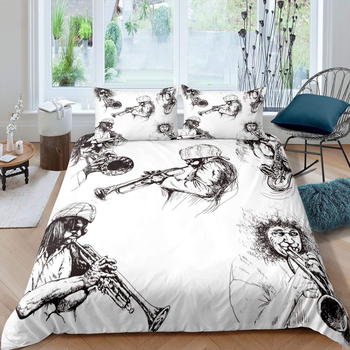 

Саксофон Пододеяльник Комплект Вращающиеся Музыкальные Ноты Постельное Белье Музыкальный Инструмент Ретро Джаз Музыка Тема Двойное Одеяло Покрывало Для Детей EU single(135x200cm)