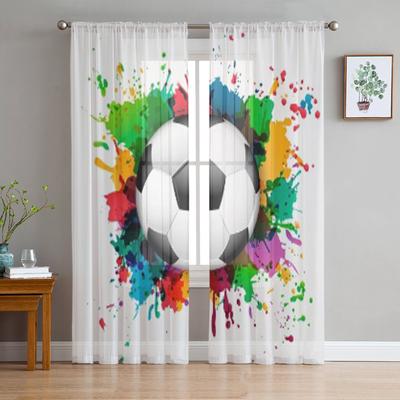 Fußball mit bunter Sprühfarbe Vorlage Chiffon Transparente Vorhänge für Wohnzimmer Schlafzimmer Dekor Fenster Voiles Tüllvorhang