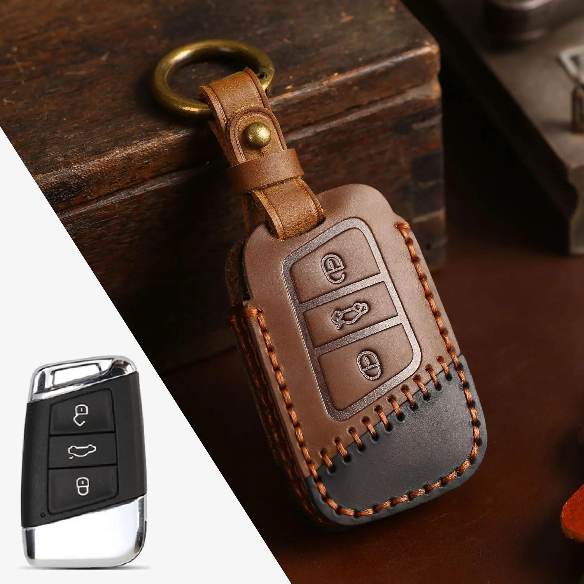 

Leather Car Key Case Cover Fob Auto Accessories for Volkswagen VW Polo Golf 7 Sagitar Passat for Skoda Octavia Keyring Shell Bag