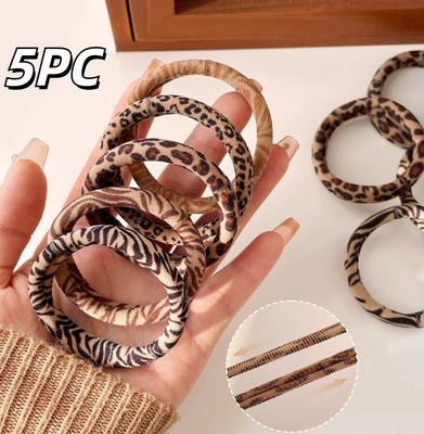 5PC High Elasticity Leopard Printing Hair Ties for Women Zebra Pattern Girls Ponytail Holder Elastic Hair Band Hair Rope Acc