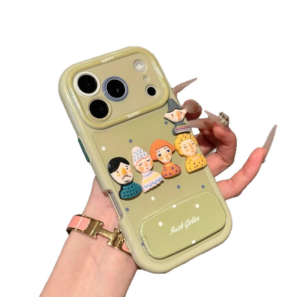 Matcha green five dolls suitable for Apple 17 mobile phone case iPhone16Pro Xiaomi oppo anti-drop all-inclusive case