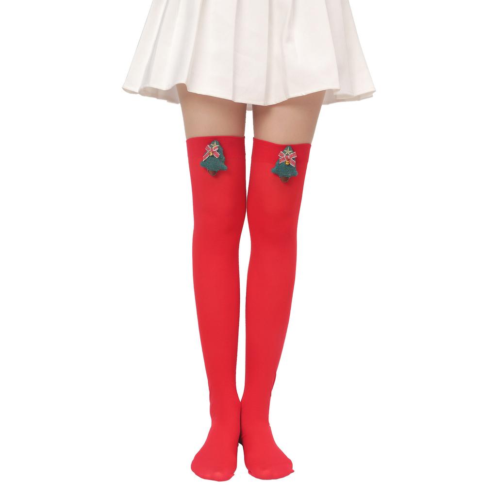 Women Cartoon 3D Plush Toy Striped Over Knee Long Socks Bowknot Thigh High Stockings for Christmas Cosplay Costume