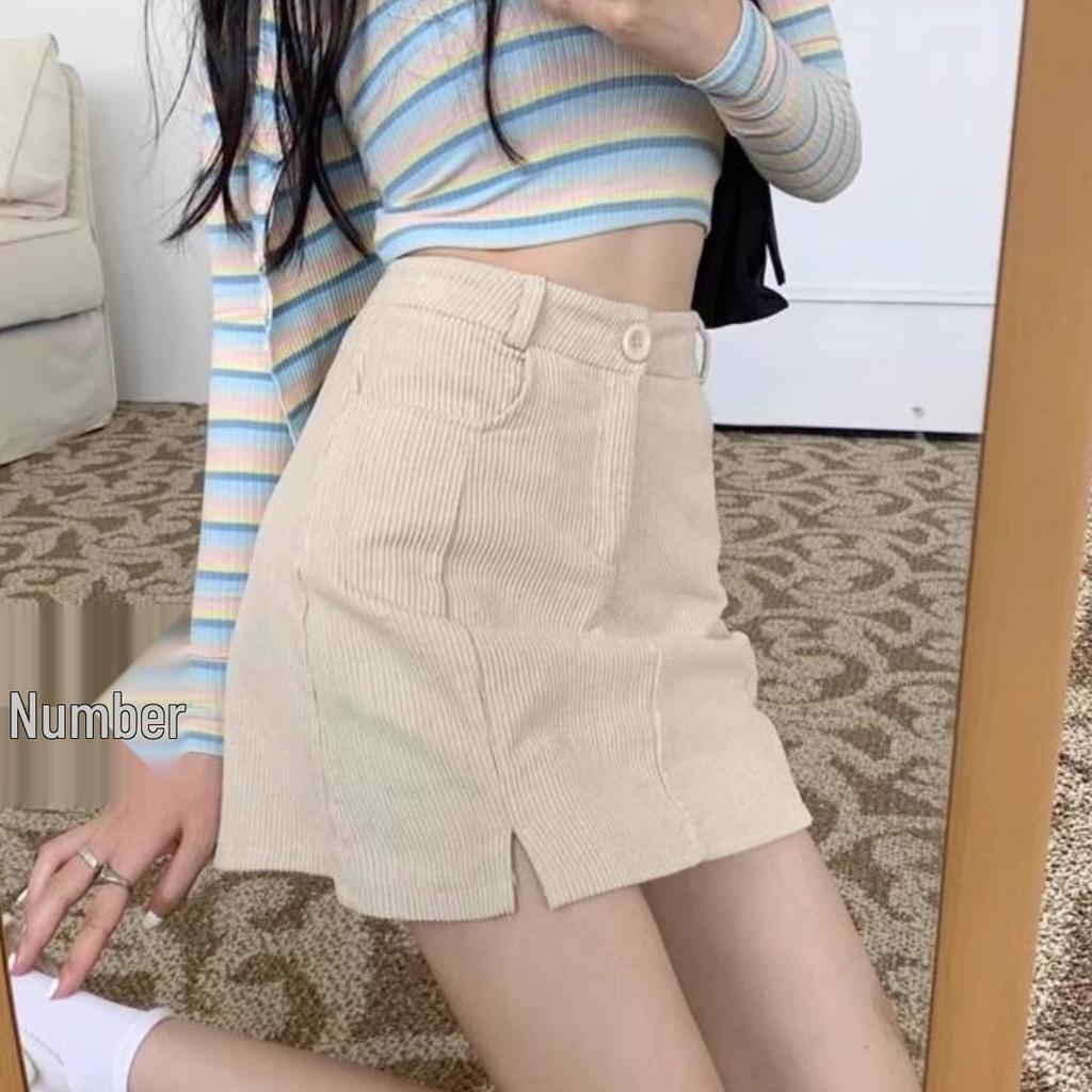 Women's Corduroy High-Waist A-line Skirt, Petite, Coffee, Plus Size, Hip-Hugging, Autumn/Winter 2026.