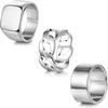 3Pcs Stainless Steel Signet Rings Chunky Wide Band  for Men Women Cuban Link Chain  Fashion Matte Finish  Comfort Fit