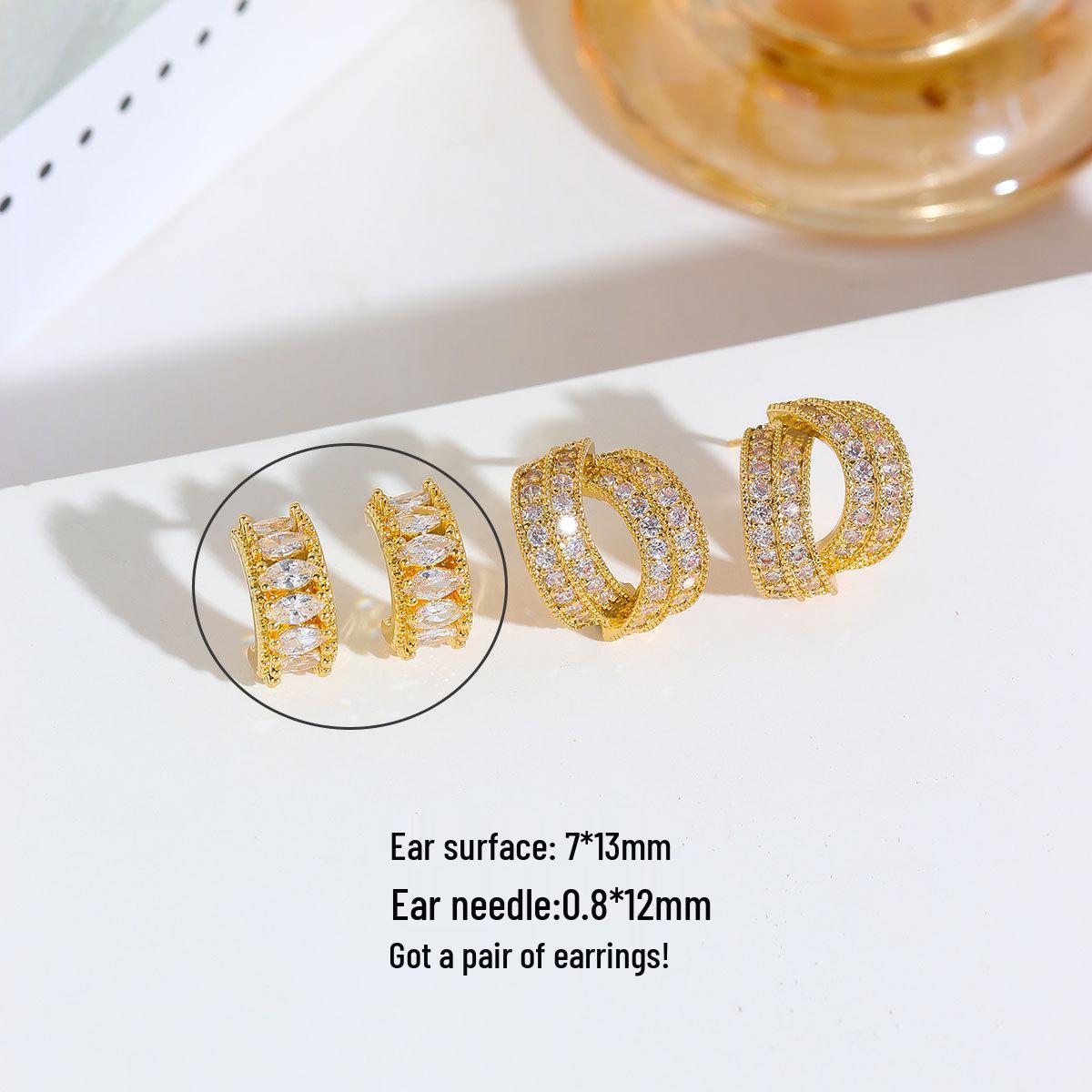 Gold Plated Full Diamond Multi-Layer C-Shaped Ear Cuff for Women - Elegant European  American Design Real gold plating, long-lasting color retention
