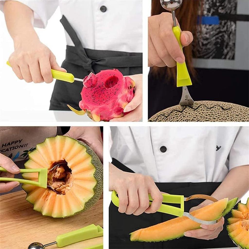 3 In 1 Fruit Carving Knife Cutter Watermelon Slicer Cutter Scoop Kitchen Vegetable Tools Fruit Platter Fruit Dig Pulp Separator