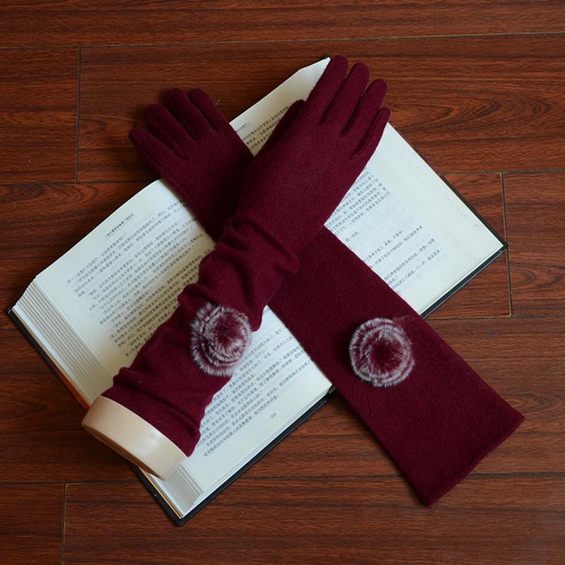 

Кашемировые перчатки для велоспорта Длинные перчатки с сенсорным экраном и полным пальцем для езды на велосипеде и вождения вино красного