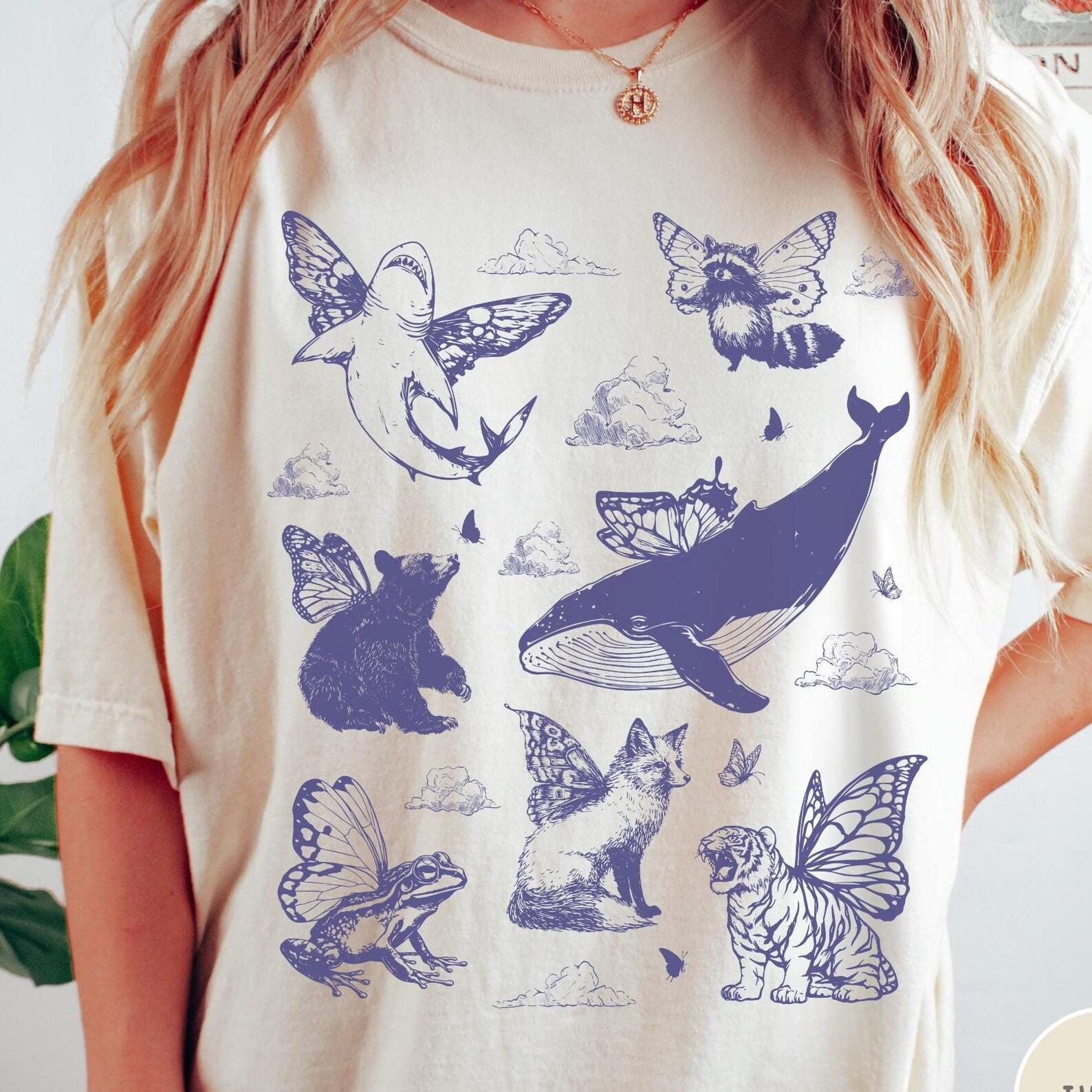 Vintage Fairy Animals Comfort Colors® T-Shirt, Cute Fairy Shirt, Raccoon Fox Whale Shark Bear Tiger Frog Shirt, Graphic Tee, Funny T-Shirt 4XL