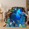 3D Illusion Underwater World Marine Life Shark Dolphin Cartoon Flannel Blanket Throw Blanket for Bedroom Living Room Bed Travel