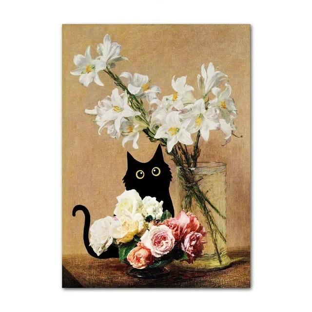 Black Cat Van Gogh Sunflowers Funny Art Matisse Monet Canvas Painting Posters And Prints Wall Pictures For Living Room Decor