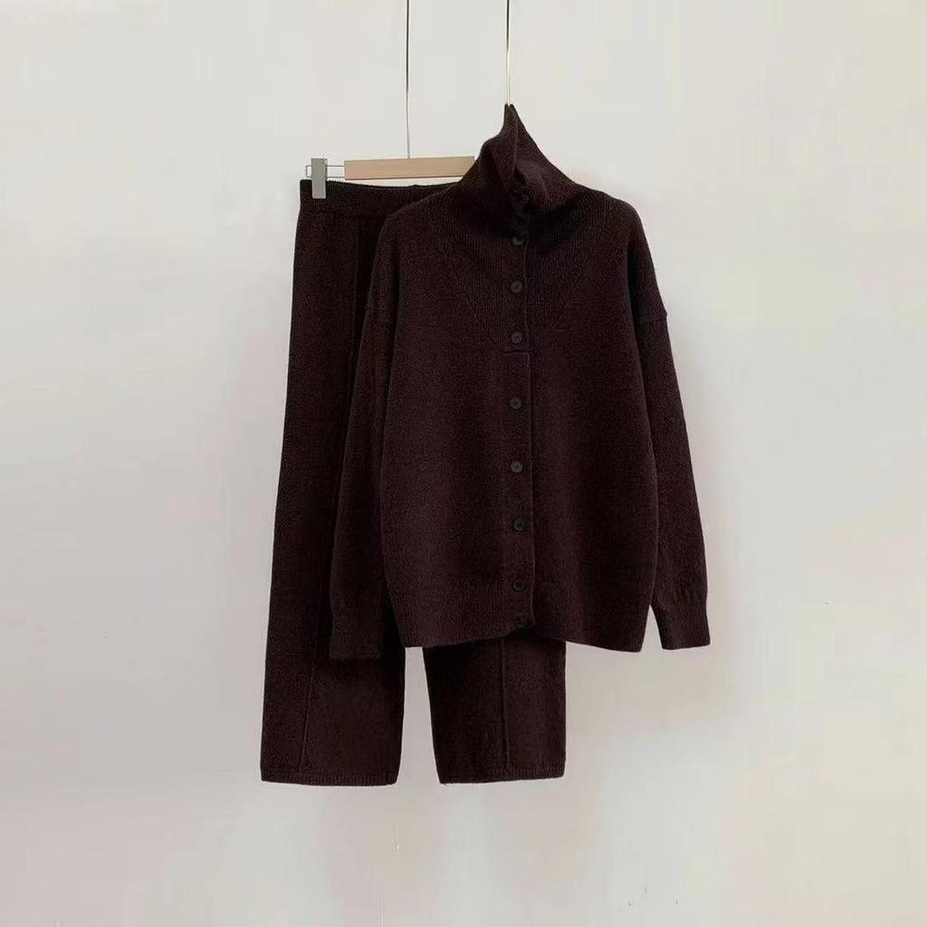 Korean Casual Knit Sweater & Wide-Leg Pants Two-Piece Set for Women
