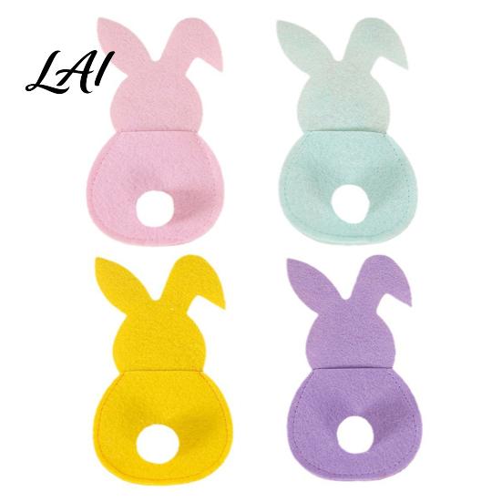 Decorative Fork Spoon Pouch 4 Pcs Easter Bunny Cutlery Holders Felt Tableware Bags Cute Rabbit Utensil Holiday Party Supplies Sleeve Spring