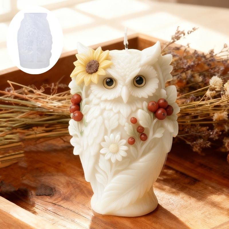 Moule en Silicone Forme Chouette Florale pour Bougie Silicone Alimentaire Résistant à la Température pour Coulée Résine Savon Bougie Chocolat