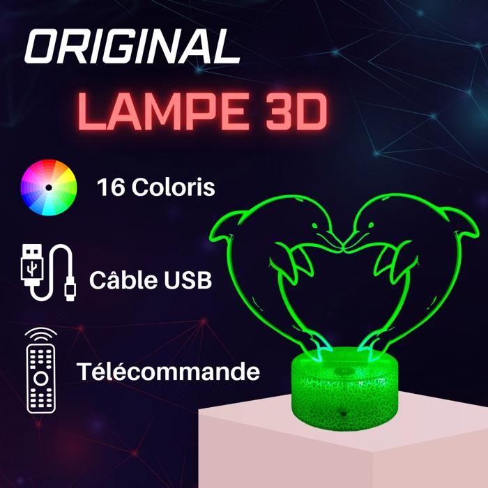Lampe de Chevet 3D LED - Dauphin - Multicolore - Tactile - Télécommande - Décoration Intérieure