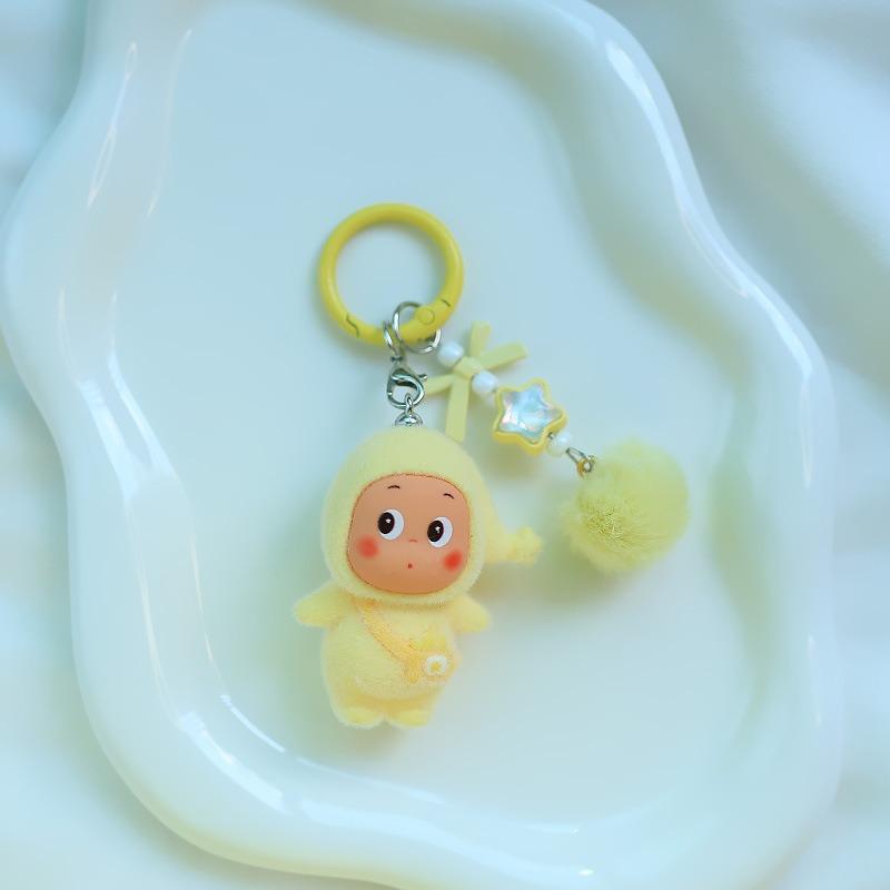 Cartoon Flocking Star Person Keychain Doll Pendant DIY Mobile Phone Cute Pendant Plush Doll Creative Decoration