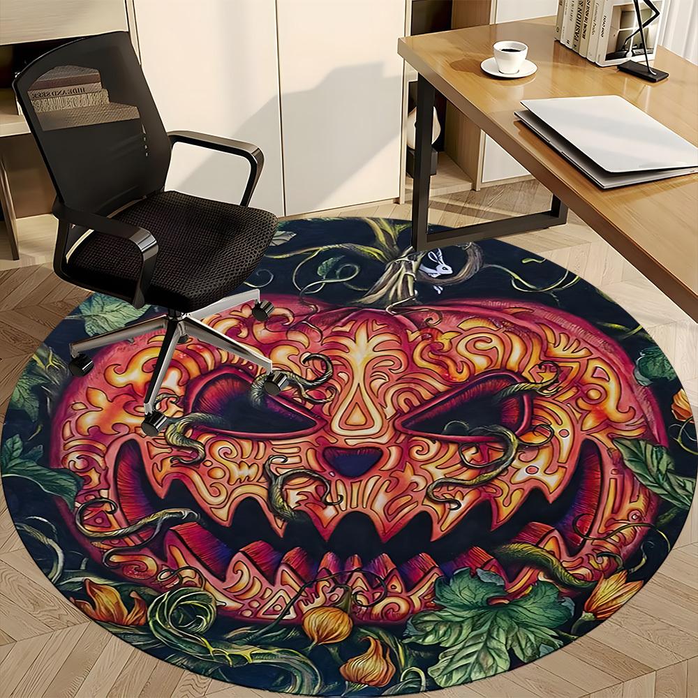 1pc Pumpkin Carving Art Chair Carpet for Office Non-Slip, Machine Washable Rug for Office - Holiday DecorMachine Made yy251029072