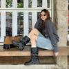 [Su Yinyin] Spice Girls Pants Boots~ 6.5cm Height Increasing Buckle Mid Tube Western Knight Boots Women's Pile Short Boots