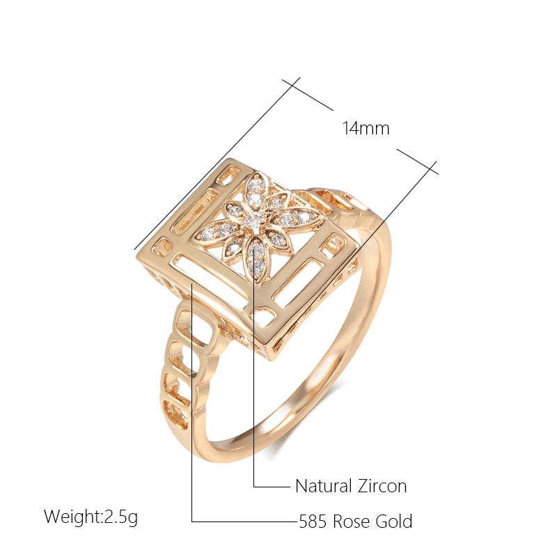 Trend Square Crystal Flower Women'S Rings  Rose Gold Color Natural Zircon Ethnic Bride Ring Vintage Wedding Jewelry