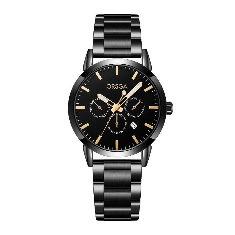 

Oshijia Женские модные часы из черной стали с календарем-трехстрелочником