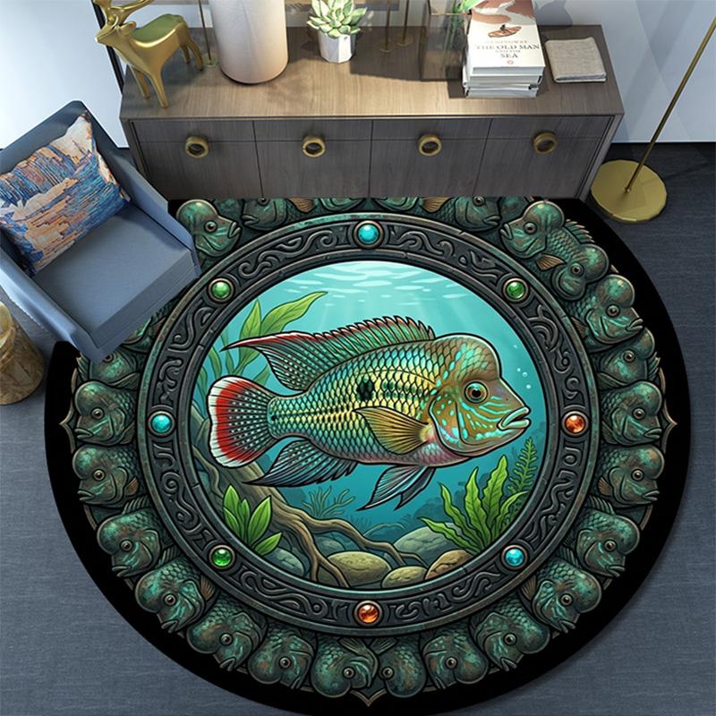 Underwater Portal Fish Round Area Rug Under Office Chairs Bedroom Living Room Home Decor
