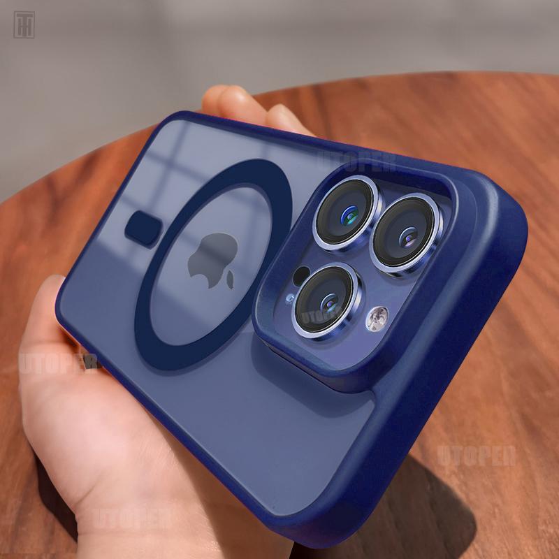 New Matte Border Transparent Antiskid Case for iPhone 16 15 14 13 12 11 Pro Max Plus Strong Magnetic Magsafe Hard Protect Cover