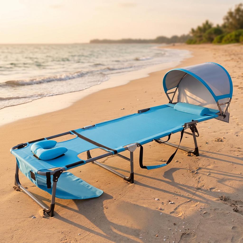 Reclining Lounge Chair Bed with Canopy | Sturdy, Three-Fold