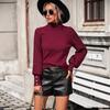 Autumn and winter new solid color European and American pullover women's knitted sweater turtleneck bead versatile sweater women