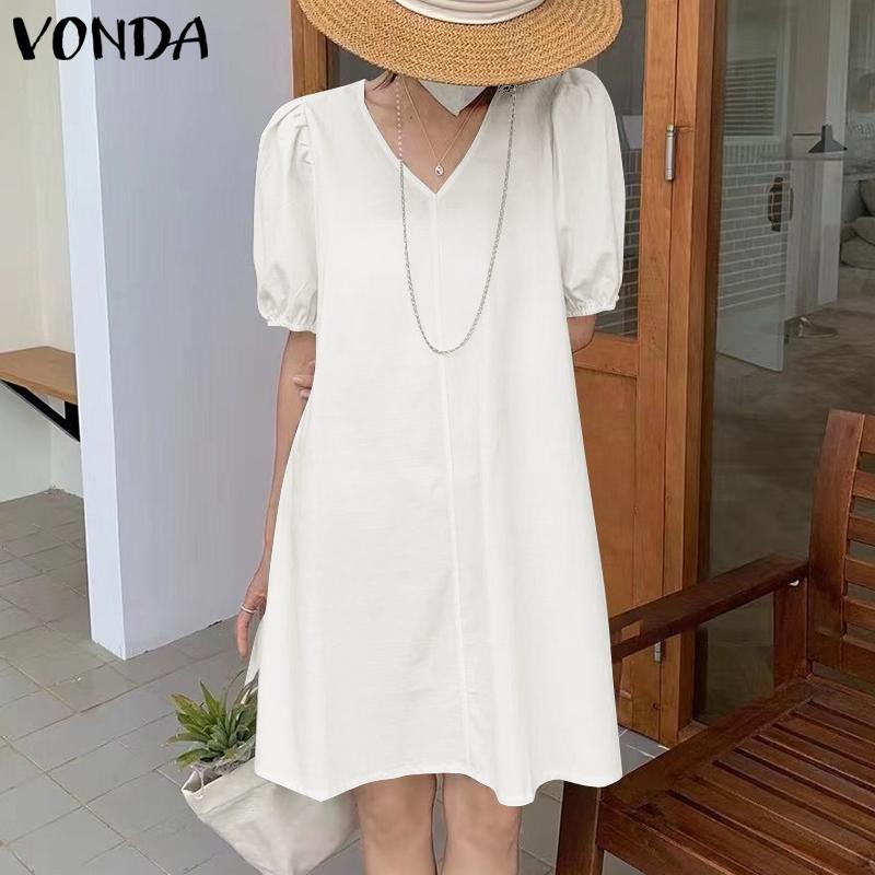 

VONDA женское летнее однотонное свободное платье с v-образным вырезом и короткими рукавами