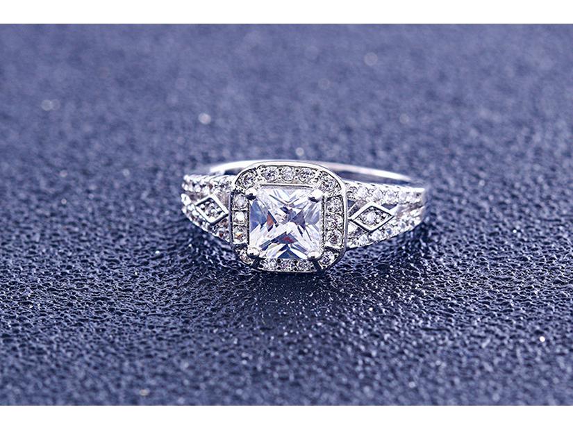 Princess Square Row Diamond Ring - Women's S925 Sterling Silver Micro-set Zircon Square Diamond Ring