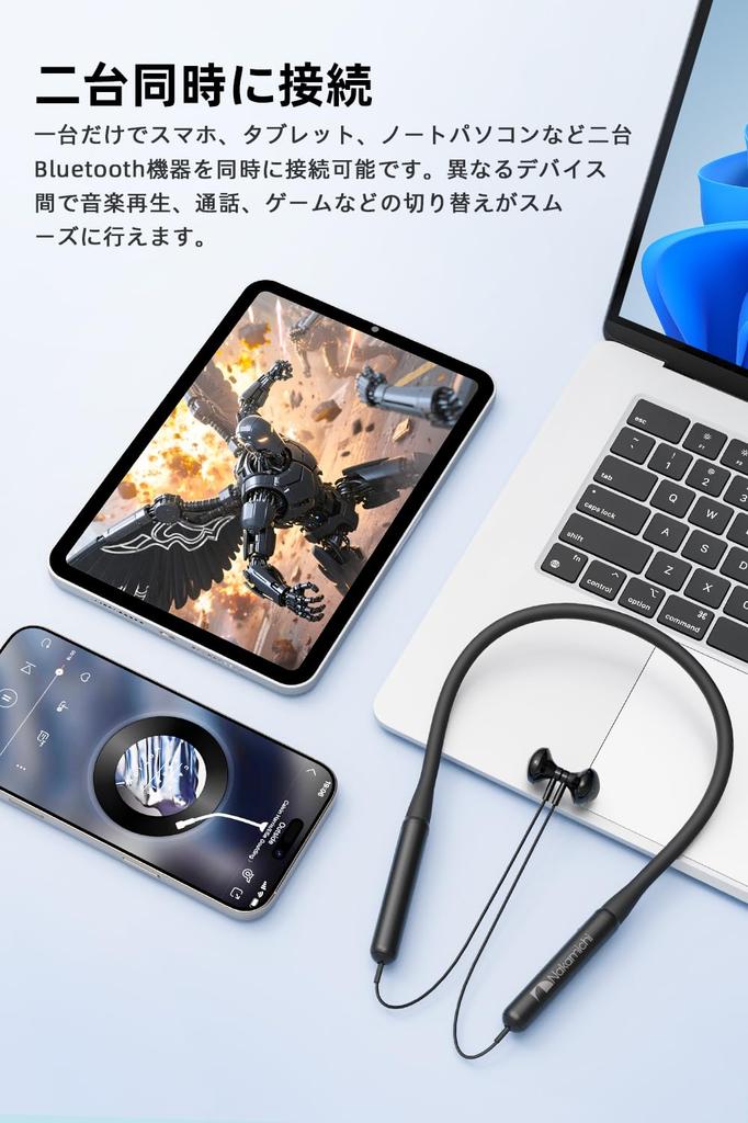 Nakamichi Neckband Bluetooth Magnetic Approximately 10 Hours of Perfect for Business and MY MUSIC Earphones, 5.4, Built-in Microphone, Charging,