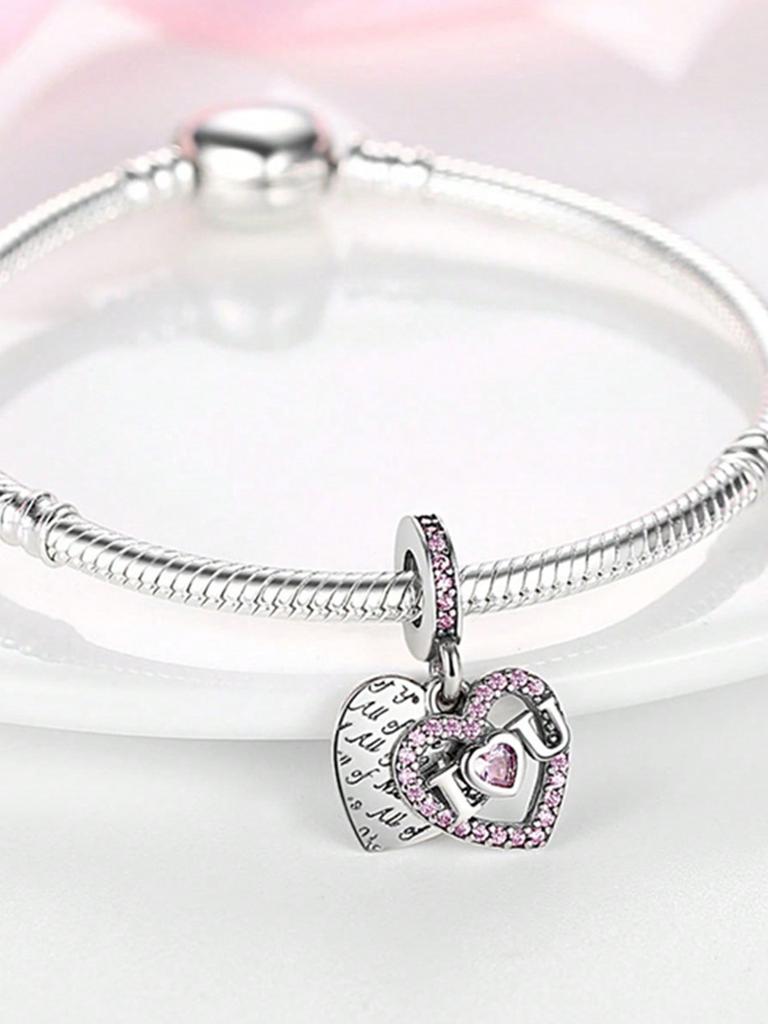 Charms Plata Sweet Diamond Heart Beads Charm Copper Plated Fit Charms Copperoriginal Bracelet For Jewelry Making Diy Charm