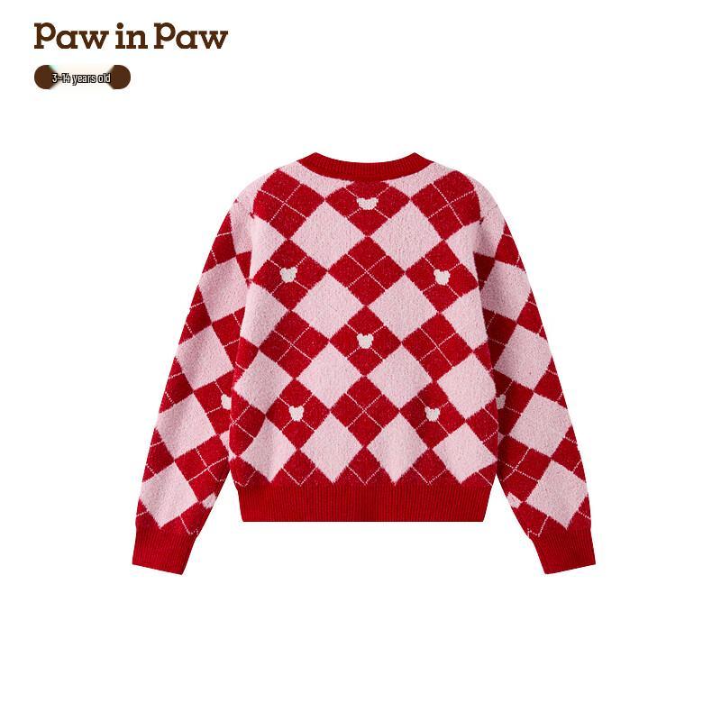 PawinPaw Girls  Cartoon Bear Diamond Knit Cardigan 120