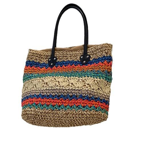 Summer contrasting color hand-woven bag women's 2025 new fashion ethnic style straw bag large-capacity tote bag