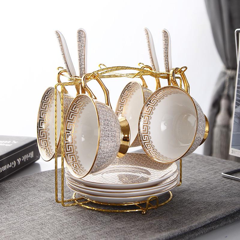 European Style Bone China Tea Cup & Saucer Set - Classic Hand-Painted Floral Design with Gold Trim