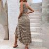 Women's Spring Summer  Lace Up Print Color High Waist Sleeveless Pleated Dress