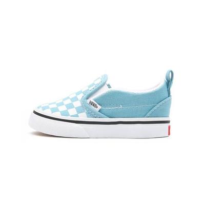 Slip Resistant Durable Breathable Low Top Skate Shoes White Blue Check Baby Sneaker VN0A348830Y