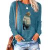 Womens Loose Fit Long Sleeve Round Neck Tee With 3D Peacock Cat Print - Milk Silk Fabric 2025 Casual Top
