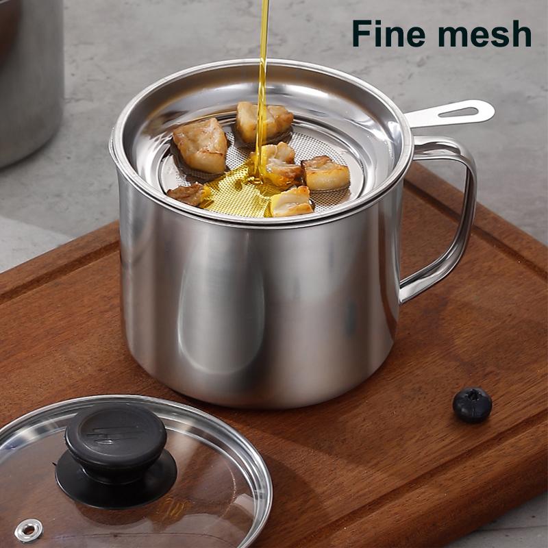 Glass Lid Bacon Grease Container Deep Fryer 1.3L Keeper With Handle Easily Refill Filter Pot Grease Strainer , With Glass Lid