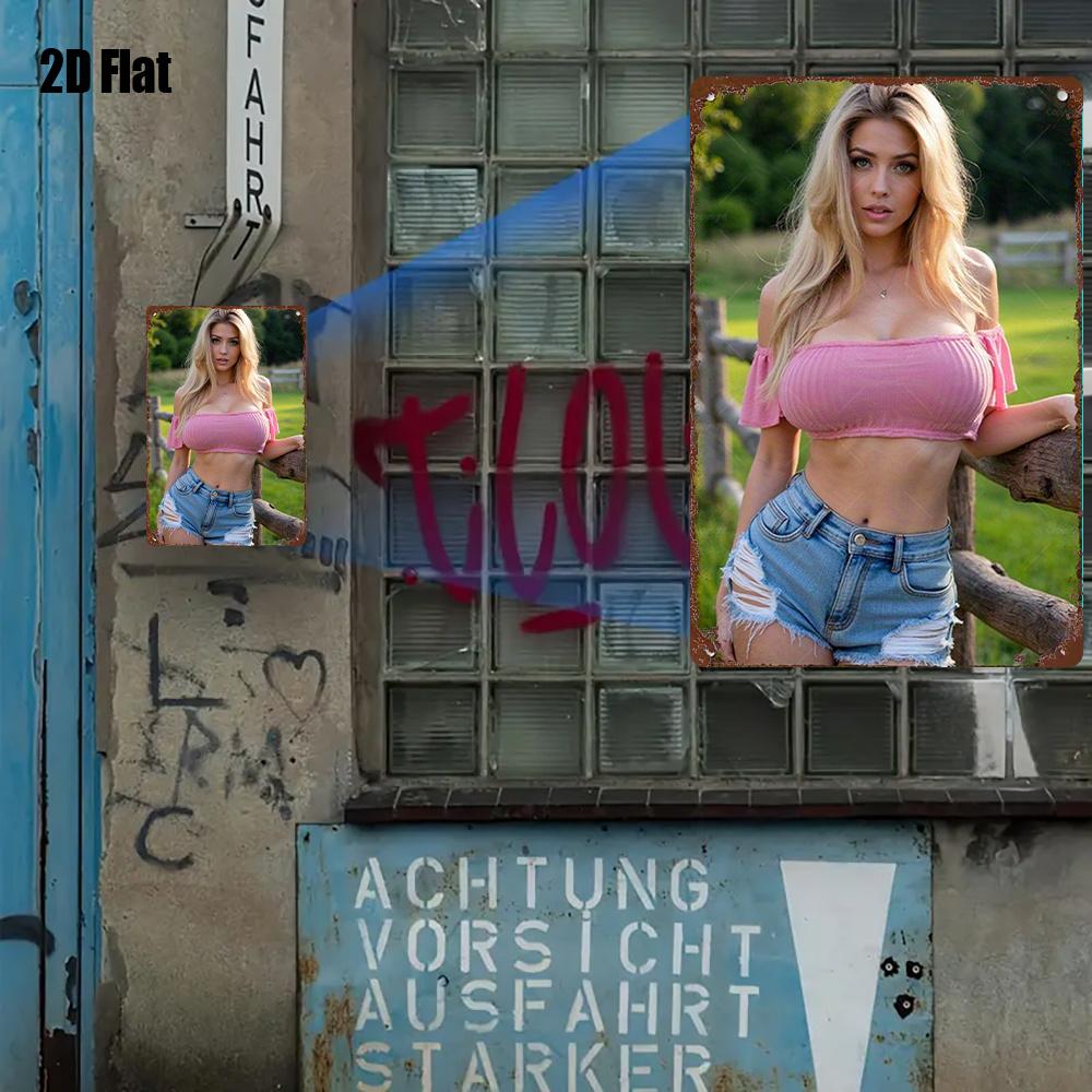 

d Tin Sign Retro Blonde Woman Wall Art Poster Vintage Metal Sign for Home Bedroom Bar Garage Decoration 20x30cm（7.8x11.8inch）
