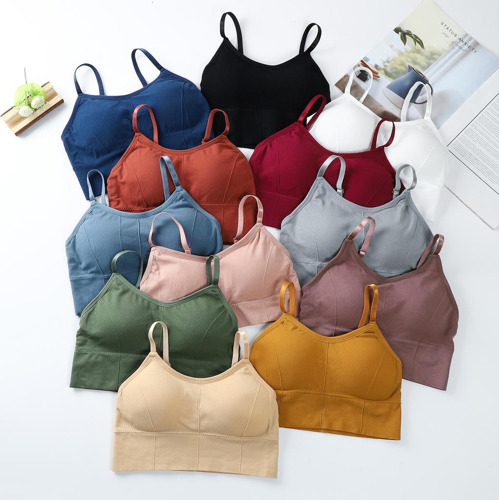Women's Ribbed V-Neck Cami Top, Seamless U-Back Bralette with Built-in Bra